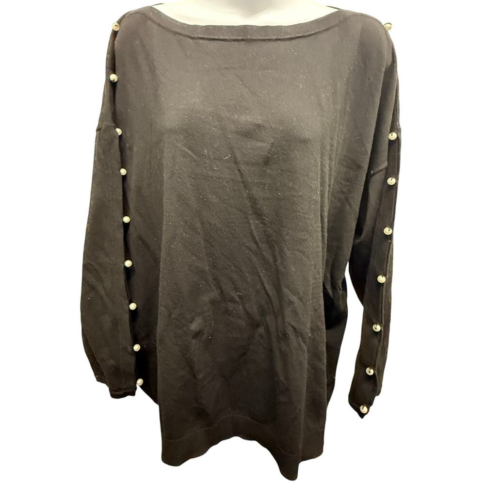 Talbots Women 3Xp petite Black Sweater pearl long sleeve blouse embellishment